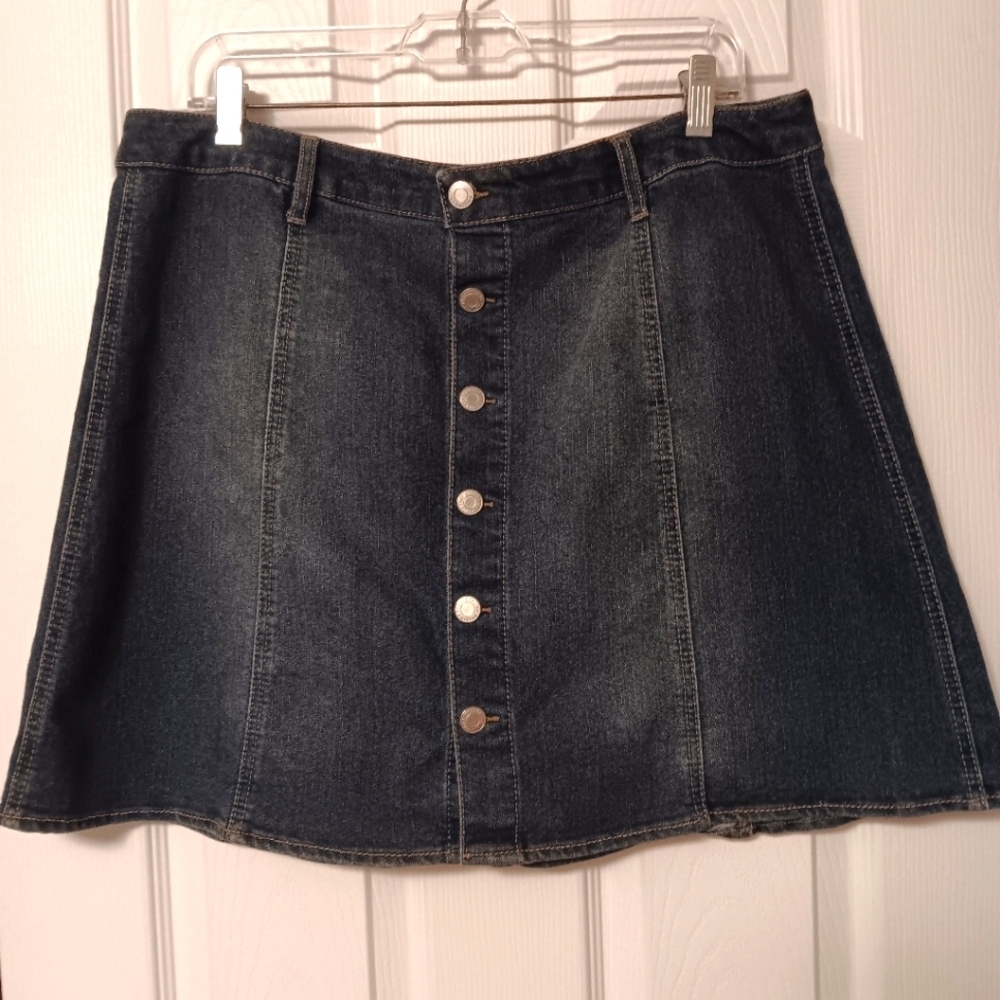 Denim Button-Front Skirt